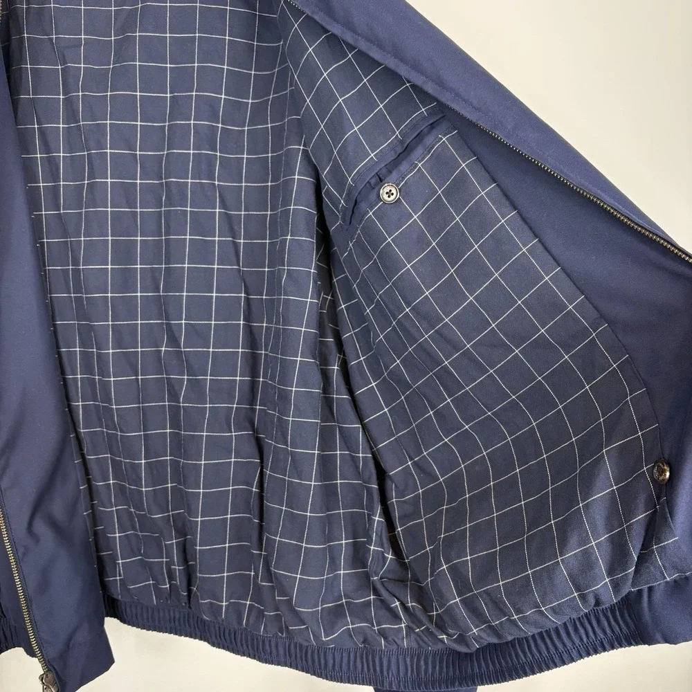Vintage Polo Ralph Lauren Harrington Bomber Jacket Navy Blue XXL 2XL Plaid Lined